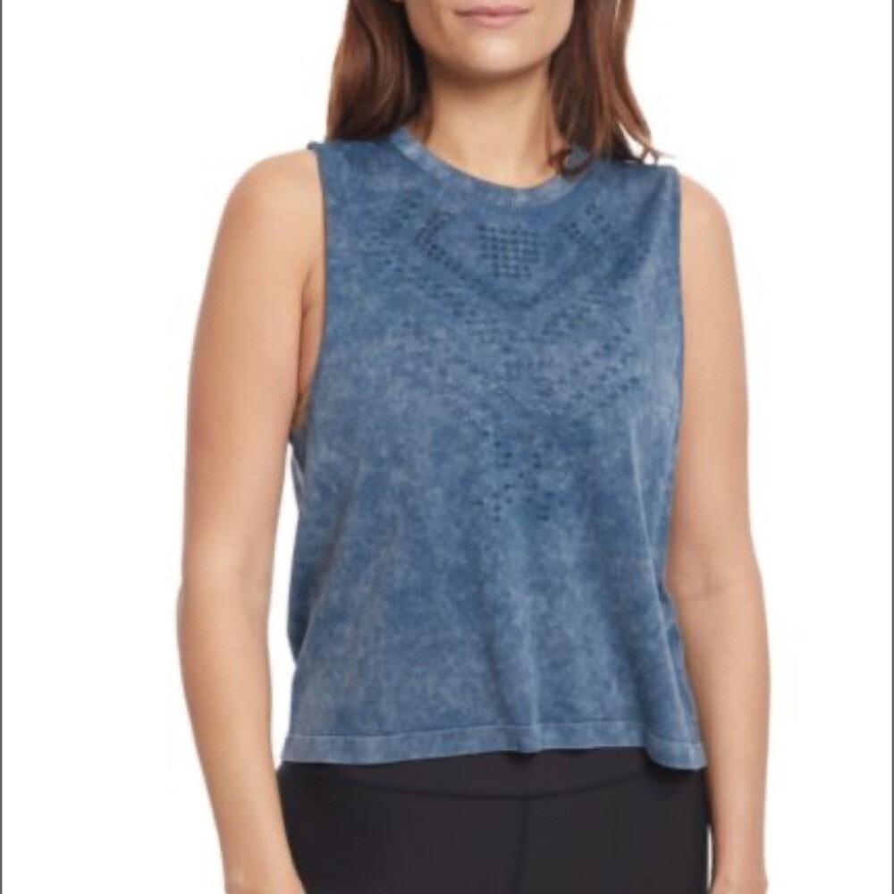 Sage Collective Women Blue Acid Wash Cutout Tank Workout Athleisure Size L - Picture 1 of 12